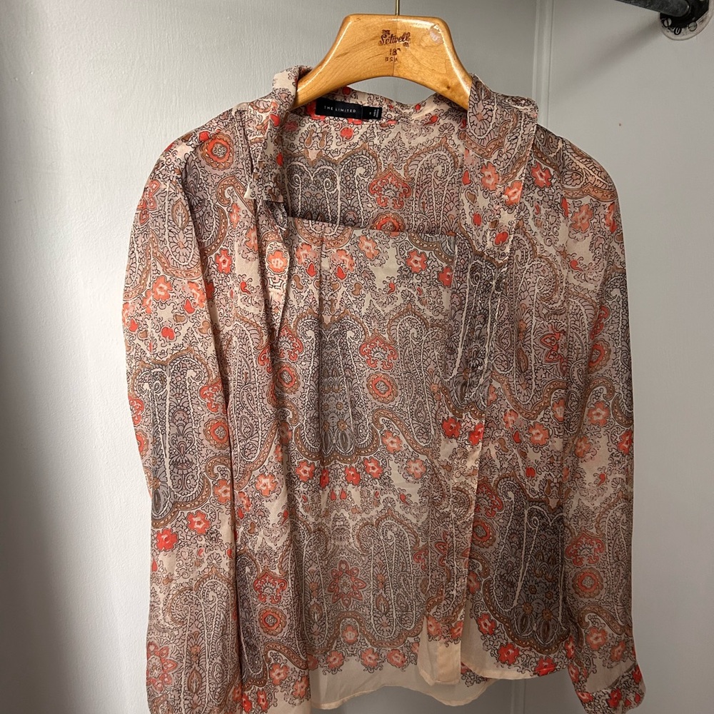 Zara Brown and Pink Graphic Sailor Collar Blouse
